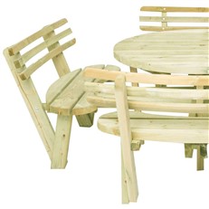 Heavy Duty Round Timber Garden Picnic Table with Backrests