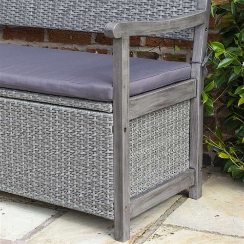 Contemporary Grey Alderley Rattan Garden Storage Bench